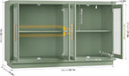 FOTOSOK Buffet Cabinet with Storage, 55.1" Large Sideboard Cabinets, Modern Sideboard Kitchen Cabinet with 4 Fluted Glass Doors, Wood Coffee Bar Buffet Table for Kitchen, Green