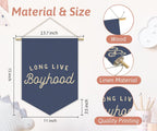 Navy Blue Boy Room Decor,Long Live Boyhood Canvas Banner Nursery Playroom Wall Decor for Boys Bedroom Toddler Decorations Teen Boy Room Decor,Playroom Decor Wall Hanging Flag 15x11 Inch