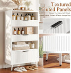 Bathroom Storage Cabinet, 51.2" H 5-Tier Freestanding Pantry Cabinet with 3 Extra-Large Drawers & Open Shelf, Fluted Floor Organizer Cupboard for Kitchen, Living Room, Anti-Tip, White