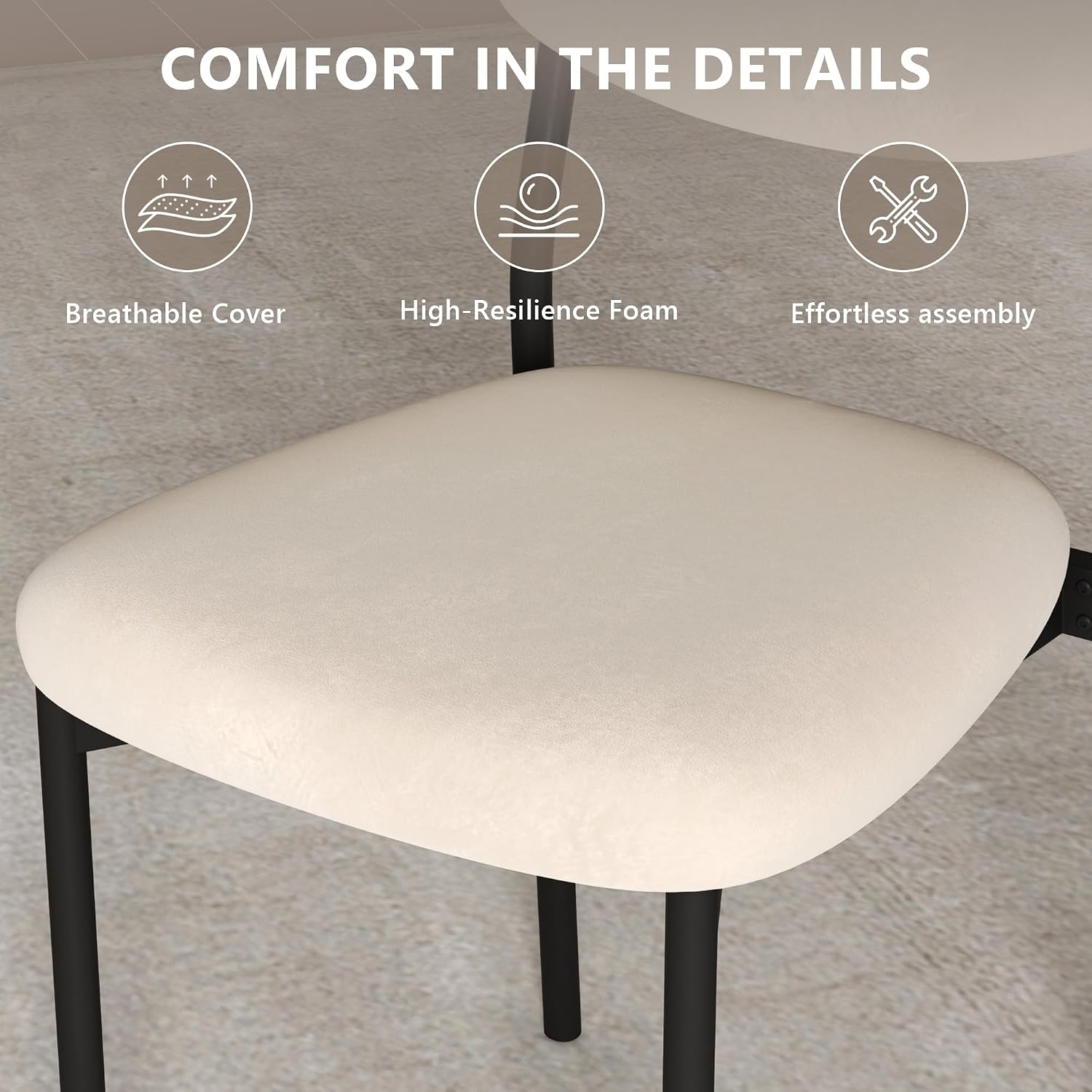 Einhomn Upholstered Dining Chairs Set, Modern Stackable Dining Room Chairs with Soft Velvet Backrest, Kitchen Chairs with Sturdy Metal Legs for Living Room, Restaurant, Set of 2,Cream Beige