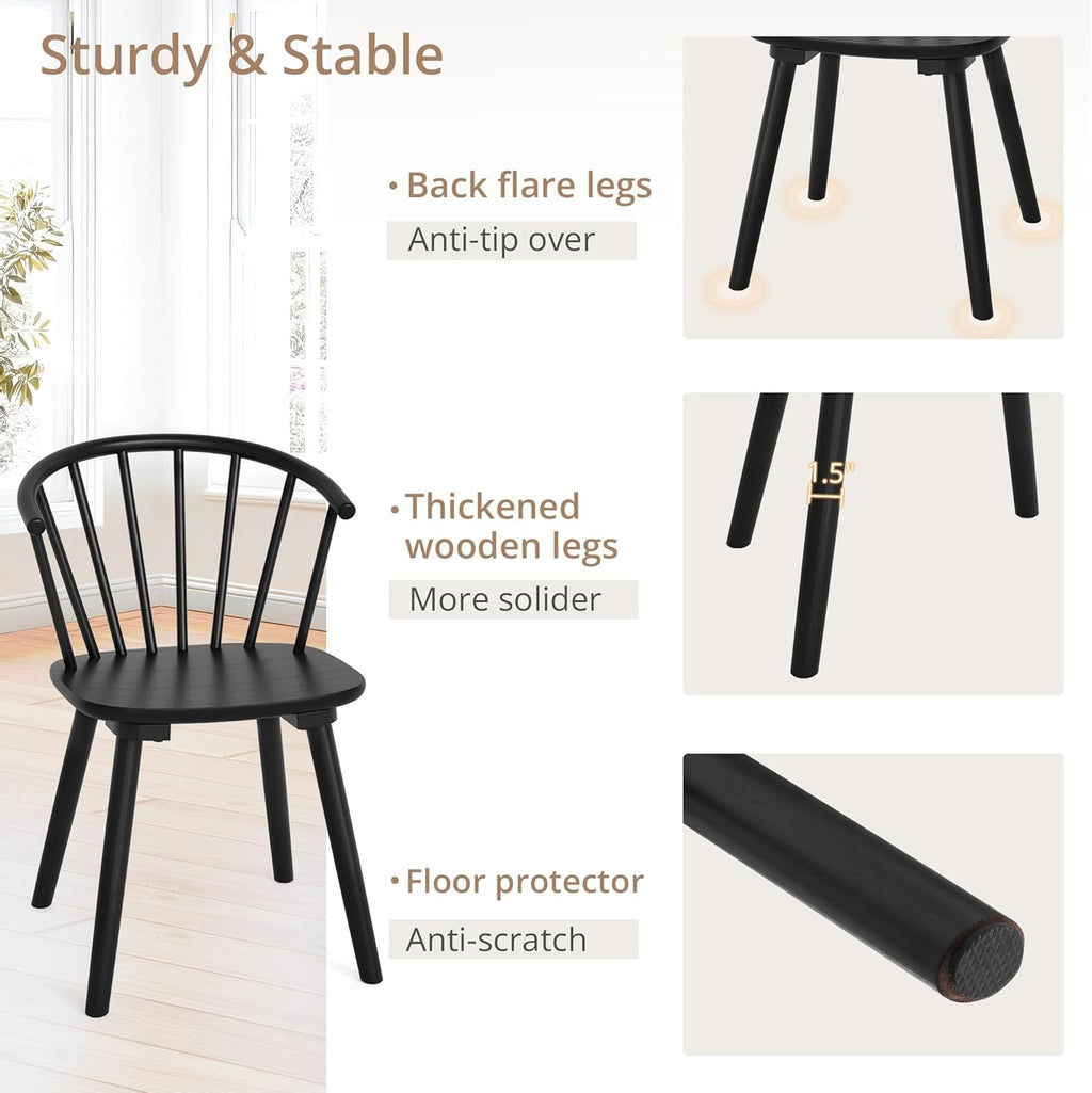 LUE BONA Black Dining Chairs Set of 8, Farmhouse Wood Dining Chairs with Semicircular Backrest, Spindle Dining Chair for Kitchen and Dining Room, 18 Inch