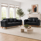 Valencia Artisan Full Leather Loveseat Sofa 66”| Pure Full Italian Nappa Leather Couch, Solid Wood Accent, Ultimate Comfort, Black