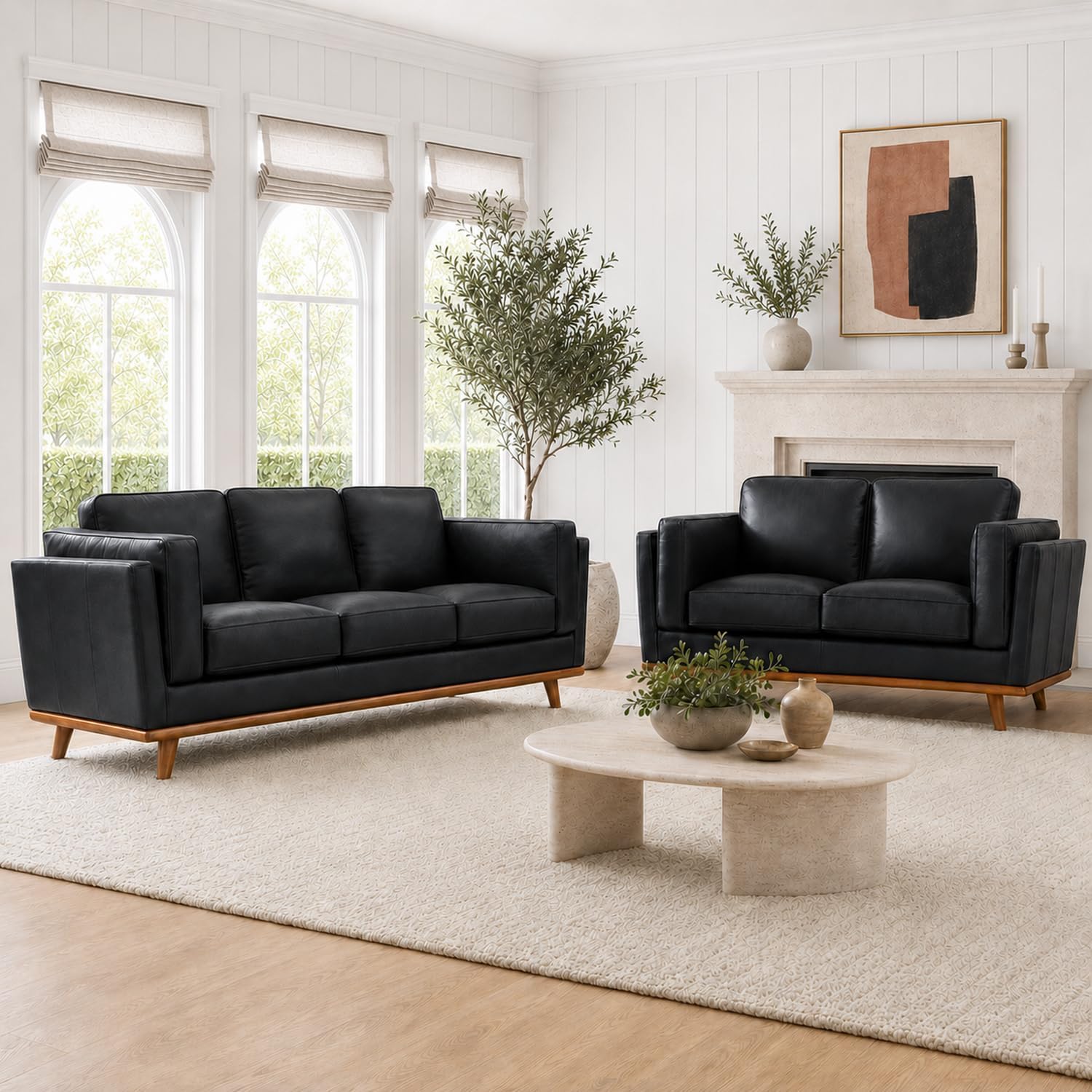 Valencia Artisan Full Leather Loveseat Sofa 66”| Pure Full Italian Nappa Leather Couch, Solid Wood Accent, Ultimate Comfort, Black