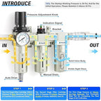 TAILONZ PNEUMATIC 0-240PSI 3/4" NPT Industrial 3-Stage Air Dryer System – Particulate Filter, Coalescing Filter, Desiccant Dryer & Regulator (Auto Drain)