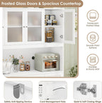 BOTLOG 72" Tall Kitchen Pantry Cabinet, 55.1" Wide Large Kitchen Hutch with Microwave Countertop, Coffee Bar Station with Drawer & Doors, White Freestanding Buffet Cupboard for Dining Room