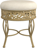 Hillsdale Villa III Backless Metal Vanity Stool with Ornate Lattice Detailing, Antique Beige