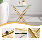 BECHAEO 19.7" Round Glass Gold Side Table with Gold-Plated Metal Ring-Shaped Frame for Living Room, Modern Round Glass End Table Nightstand for Bedroom, Small Side Table for Small Spaces
