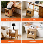 King Oasis Small Storage Stool with Flat Top, 15.7" Modern Footstool Ottoman for Living Room & Bedroom, Narrow Shoe Bench/Side Table for Entryway, Bathroom, Bedroom and Small Spaces, Light Oak Low