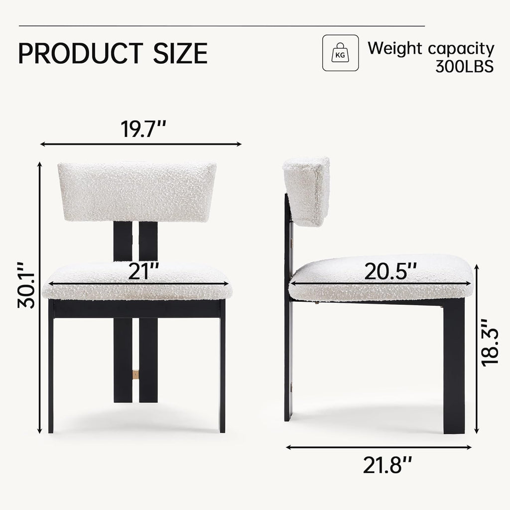 Morden Fort Boucle Dining Chair Set of 4, Upholstered Kitchen Chairs with Metal Frame & Curved Backrest, Mid Century Modern Armless Chair for Dining Room, Living Room, Apartments