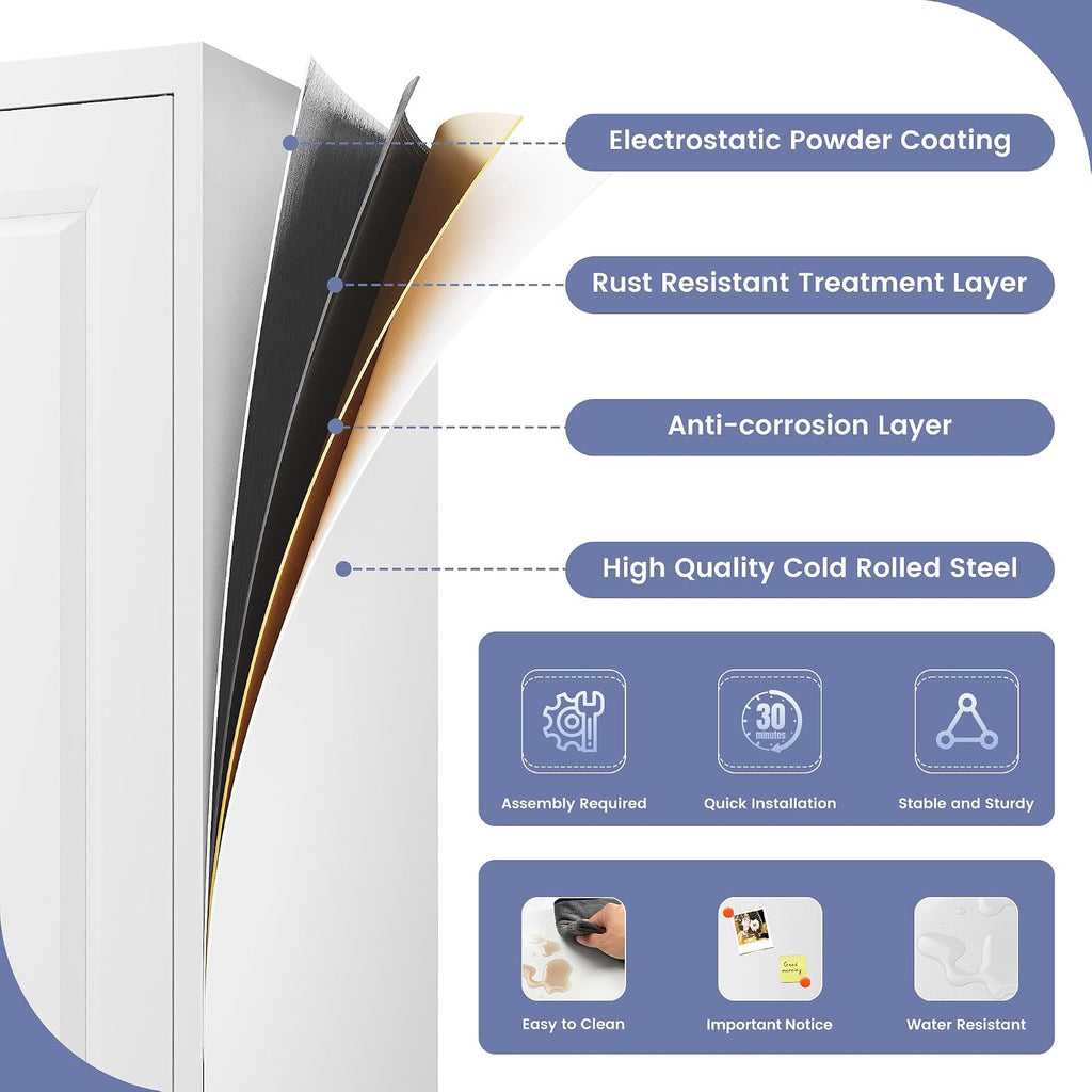 71''Tall Narrow Storage Cabinet Metal Bathroom Cabinet with Doors and 4 Adjustable Shelves, Slim Pantry Cabinets Cupboard for Small Space, Apartment, Bathroom, Kitchen, Laundry (White)