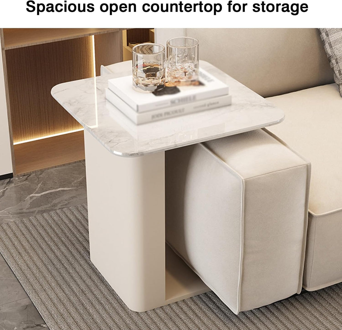 Bedside/Sofa Side Table – Two-Tier Micro-Crystalline Stone Table (Suitable as Living Room Corner Table or Bedroom Nightstand)