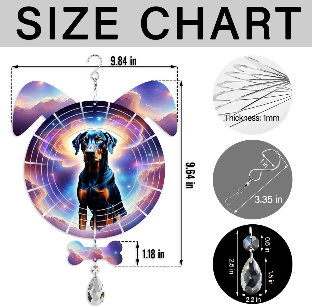 Doberman Dog Ears Wind Spinner, Doberman Wind Spinner Hanging for Yard and Garden (Doberman)