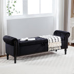 67'' End of Bed Storage Bench King Size, Storage Bench for Bedroom End of Bed, Upholstered Velvet Tufted Storage Ottoman Benches with Arms for Living Room, Entryway, Black