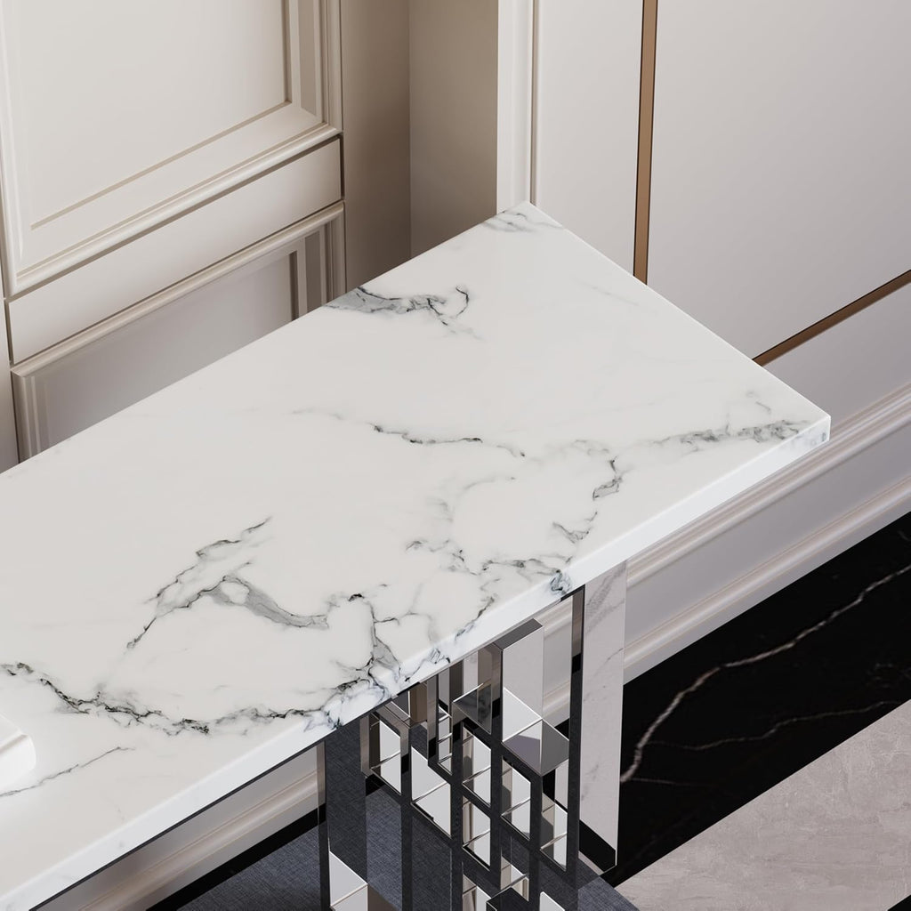 AUZ 55" White and Silver Console Table, Luxury Living Room Sofa Table, Modern Rectangle Console Table for Entryway, Living Room, Office, Foyer, Front Hall, Hallway