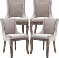 Modern Dining Chairs Set of 4, Fabric Upholstered High Back Chairs with Nailhead Trim and Curved Solid Wood Legs, Sillas de Comedor Accent Chairs for Dining Room, Beige