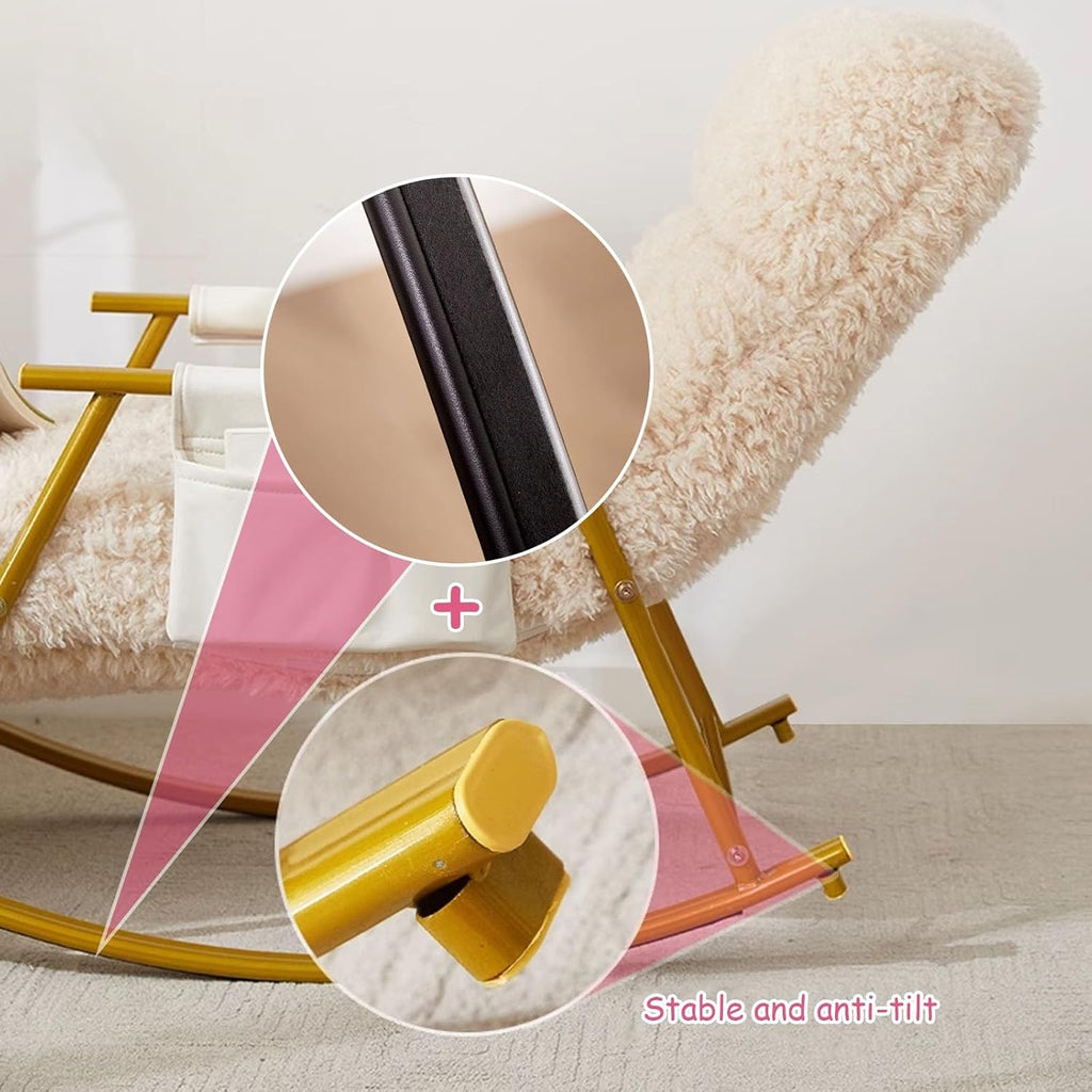 Fluffy Armchairs with Adjustable High Backrest, Rocking Chair with Side Pockets, Upholstered Glider Cozy Accent Chair, Loading Capacity 200kg/440lb