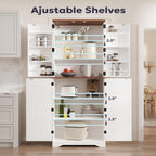 Furnify 72" Tall Kitchen Pantry Cabinet with Door Organizer, White | Farmhouse Rustic Tall Buffet Cabinet with Adjustable Shelves, Freestanding Storage Cupboard for Kitchen Dining Room Bathroom