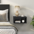 MAHANCRIS Floating Nightstand Set of 2, Wooded Wall Mounted Nightstand, Floating Bedside Table with Open Shelf Cubby, Floating Night Stand Wall Shelf for Bedroom Living Room, Kitchen, Black ETBK4901S2