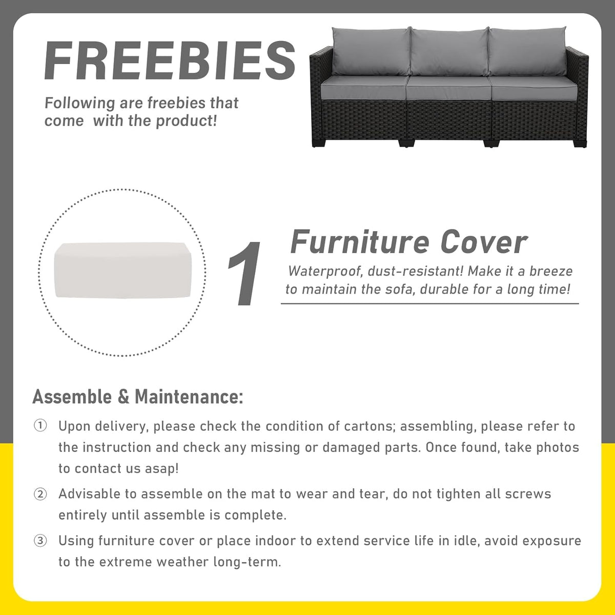 Rattan Star Patio Furniture Outdoor Couch Wicker Outdoor Furniture Patio Couch Deep Seat Sofa High Backrest with Waterproof Cover and Non-Slip Cushions, Grey