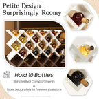 10 Grids Wooden Wine Rack – Wall Mounted or Countertop Storage, Diamond Lattice Design for 10 Bottles, Space-Saving Horizontal Storage, White