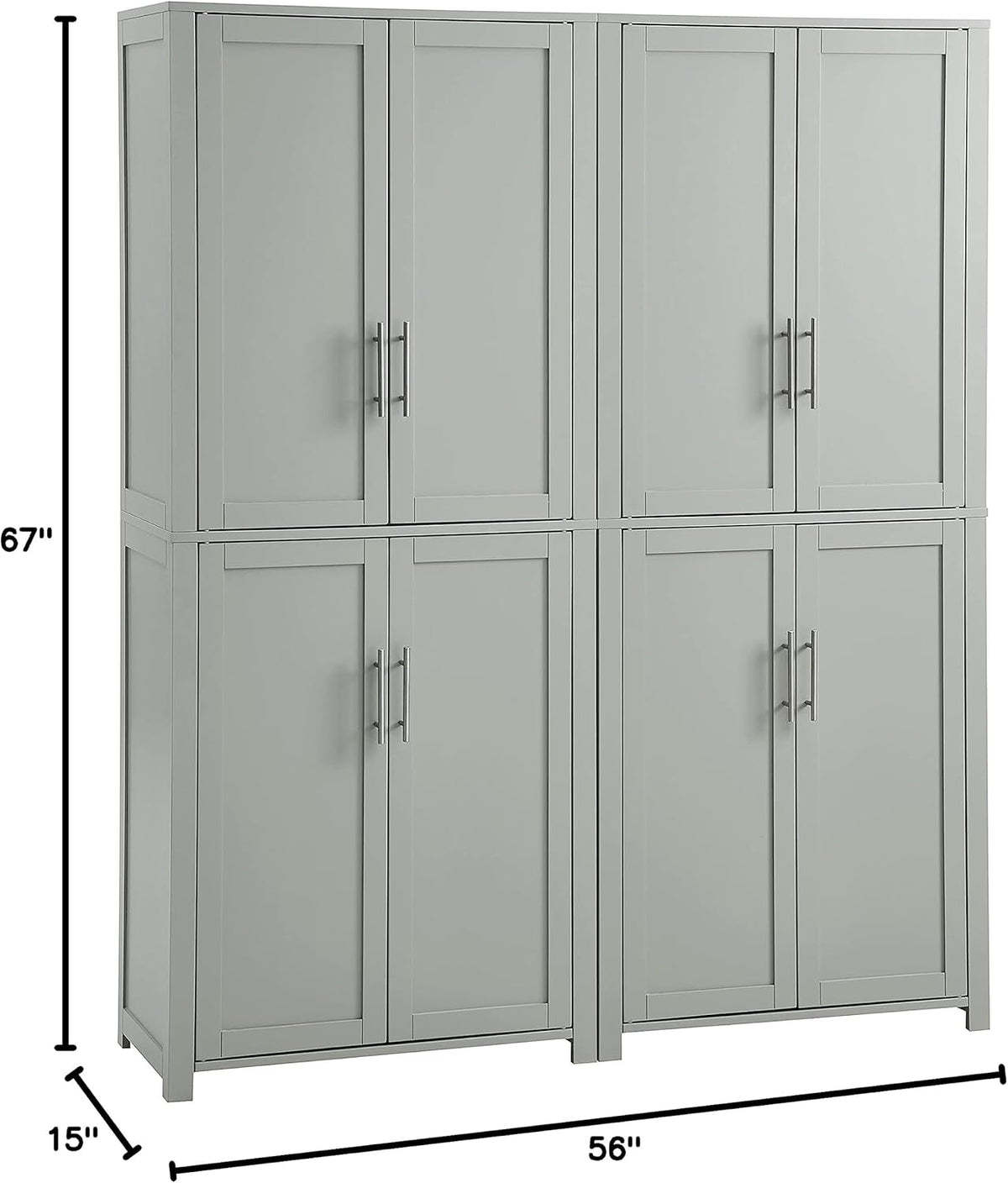 Crosley Furniture Savannah 2-Piece Pantry Storage Cabinet Set with Shelves, Kitchen, Dining, or Laundry Room, Gray