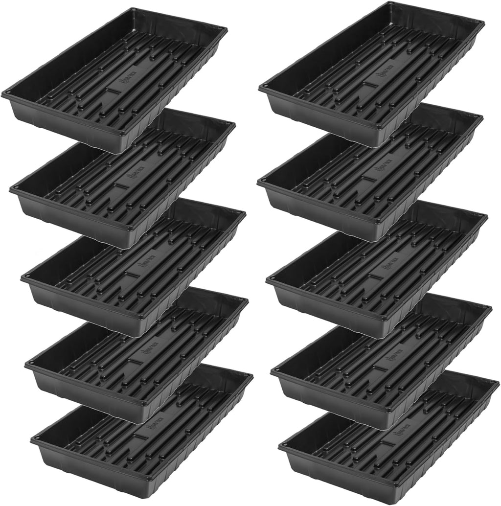 SUNPACK 10" x 20" Extra Strength Plastic Seed Starting Tray, Black, 2.5" (Pack of 10) - No Drainage Holes, Ideal for Greenhouses or Indoor Gardening - Made of BPA-Free Plastic