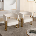 Barrel Accent Chair Set of 2 with Metal Frame Legs, Modern Velvet Living Room Chairs, Mid Century Upholstered Single Lounge Sofa Armchair for Living Room/Bedroom/Reading Room, Beige