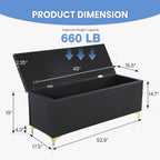 FHFO 52.9" Storage Ottoman Bench, End of Bed Storage Bench, Black | Faux Leather Upholstered | Large Capacity | Durable Fabric | Solid Wood Frame
