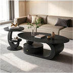 Modern Coffee Table Set, Oval Nesting Center Table with Drawer Storage | Stylish curved design, convenient access, stable structure, creates a tidy and comfortable home space(Marble-A,130CM/25.59IN)