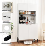 LOKO 64.5” Tall Kitchen Pantry Cabinet, Buffet Sideboard with Charging Station, Modern Wine Bar Cabinet with Wine Glass Rack, Kitchen Hutch Cupboard for Dining Room, Living Room (White)