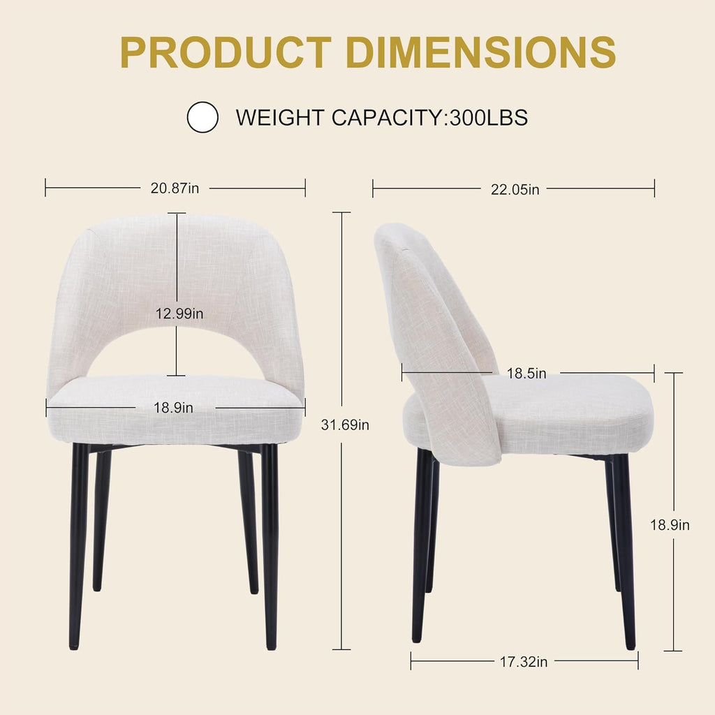 Modern Dining Chairs, Fabric Upholstered Accent Kitchen Chairs with Comfy Padded Seat & Sturdy Metal Legs, Side Farmhouse Chairs for Dining Room, Living Room, Restaurant (Beige, Set of 6)
