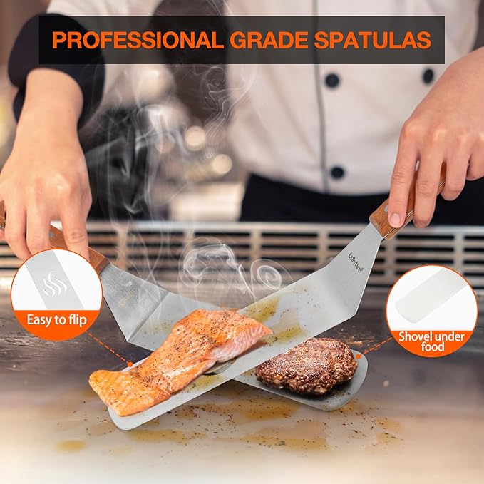 onlyfire Professional Barbecue Tool Kit Grill Griddle Tools Flat Top Griddle Accessories for Camping, Outdoor Hibachi, Backyard-Set of 5