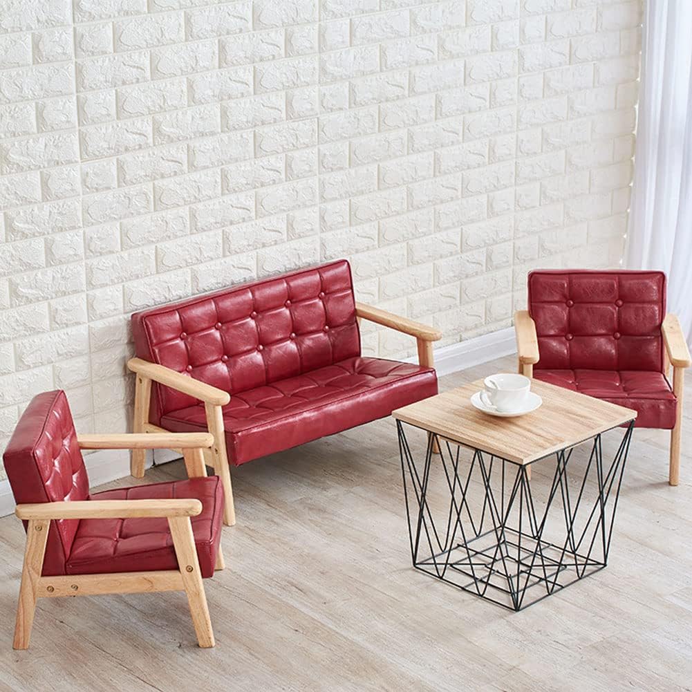 Sofa Chair: Solid Wood Arm & PU Leather Fabric Seating Chair Photography Prop Bench Photoshoot Photo Posing Props for Camel Loveseat