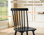 PrimeZone Windsor Dining Chairs Set of 4 with Spindle Back, Black | Solid Rubber Wood Farmhouse Kitchen Chair, Mid-Century Modern Side Dining Chair for Dining Room, Kitchen & Restaurant