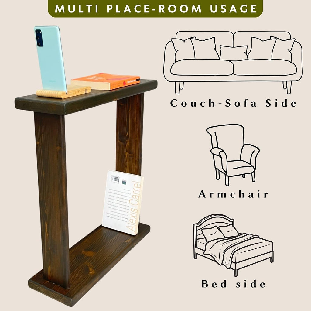 Very Narrow 7 inch Wide Side Table for Small Apartment Between Chairs, Skinny Table for Recliner, Couch, Chairs, Thin Slim End Table for Living Room, Bedroom, Drinks (Black)