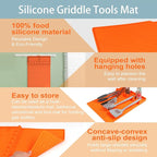 Silicone Griddle Tools Mat for Blackstone，Side Shelf Heat Resistant Spatula Mat，16x11.5 Inch Large Silicone Grill Pad with Drip Pad(Orange)