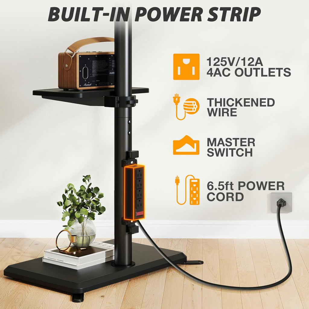 TVON Floor TV Stand with Power Outlet for 32-65 inch TVs up to 88 lbs | Swivel TV Mount Stand with Height Adjustment and Safety Wood Base for Bedroom, Office, Corner, Max VESA 400x400mm, Black