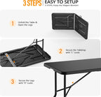 Bonnlo Folding Table 6ft, Portable Collapsible Plastic Black Long Tables for Party, Camping, Banquet, Craft, Dining, Wedding, Outdoor and Indoor Use