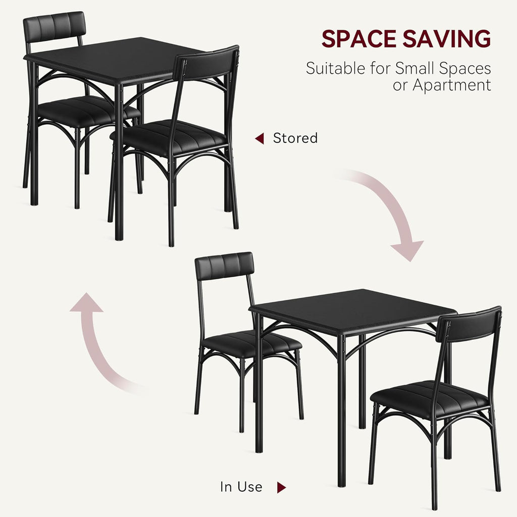 3-Piece Dining Table Set for 2, Kitchen Table Set with 2 Upholstered Chairs, Square Dining Table Set for Apartment, Studio, Small Space, Black