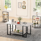 Lamerge Coffee Table Set of 3,Rectangle Coffee Table&2 Accent Table,Faux Marble Tabletop,3 Piece Living Room Table Sets with Multi Tier Storage, for Small Space, Apartment,White & Black