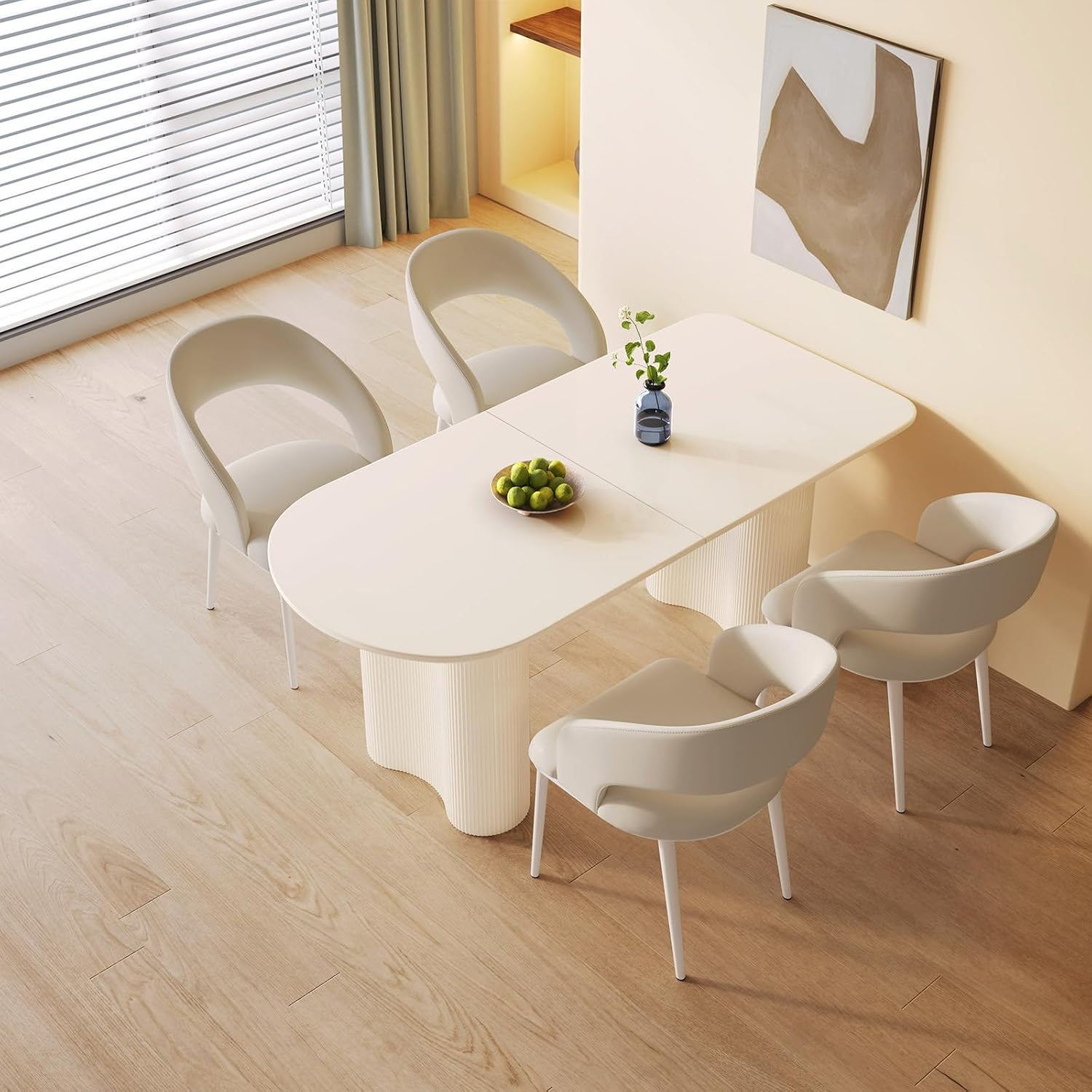 Rectangle Dining Table Set for 4, Modern Dinner Table with 4 Chairs for Kitchen, White Indoor 5 Pieces Kitchen Table Set, 62.99" L