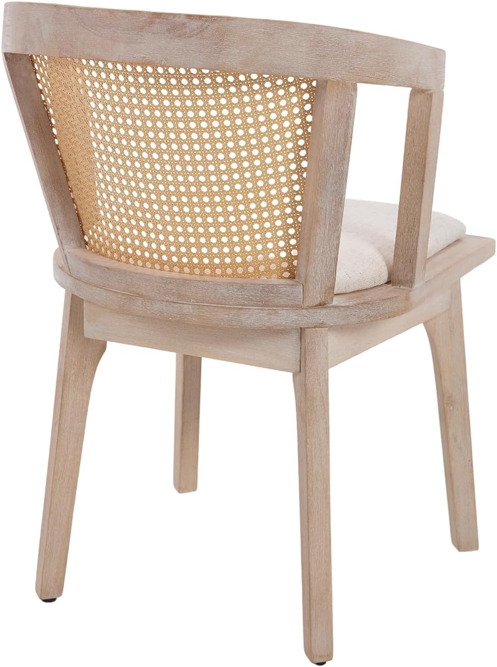 Kmax Rattan Dining Chair Set of 4 Farmhouse Semi Barrel Dining Room Chair Wooden Upholstered Chair for Kitchen Living Room, Oak