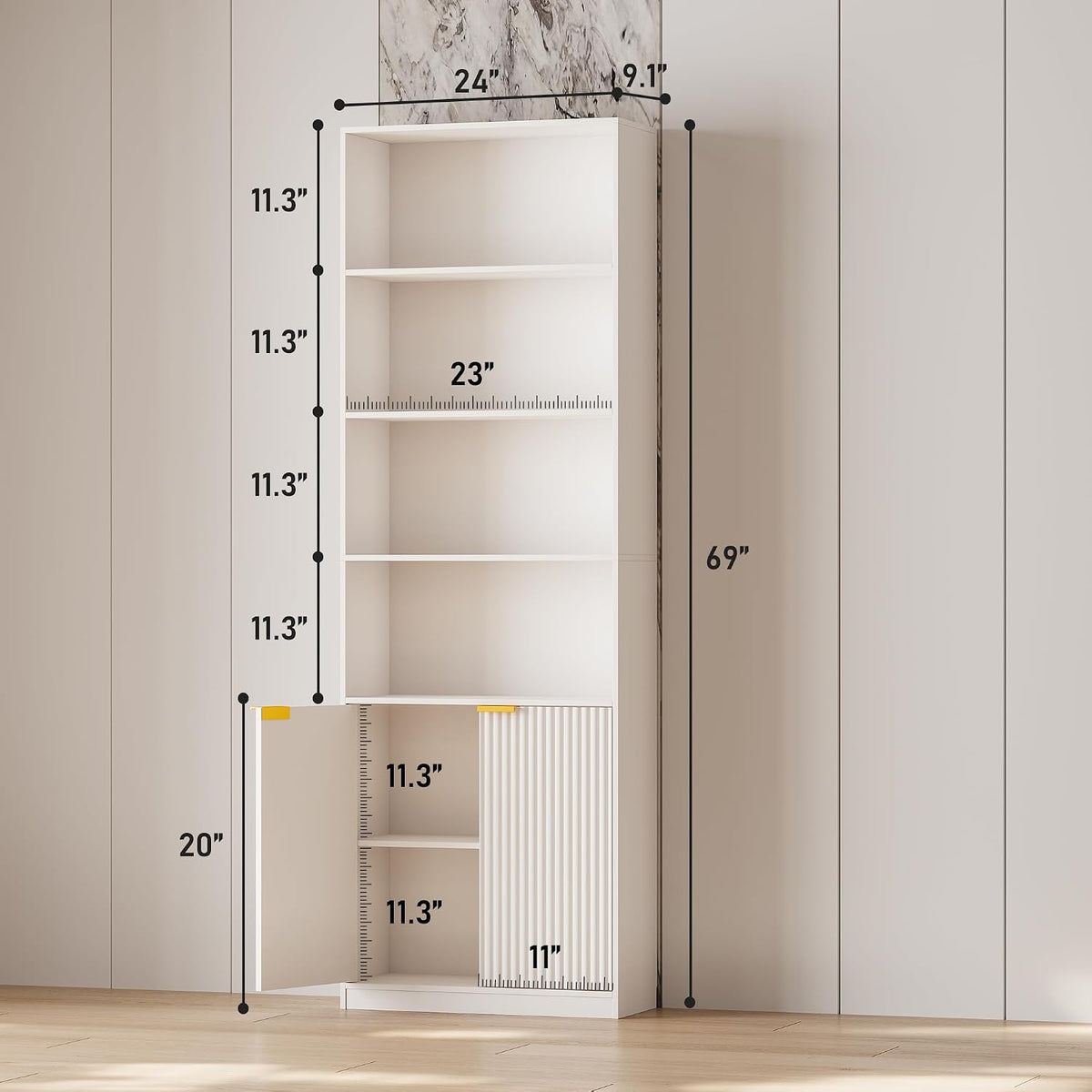 INNOD 69" Tall Book Shelve Bookcases with Doors, Floor Standing 6 Shelf Display Shelves, Bookshelf with Storage Shelf, Home Decor Furniture for Living Room Home Office