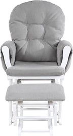 Glider and Ottoman White Wood and Oyster Fabric