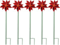 Metal Flower Wind Spinner Garden Lawn Stakes Yard Art, 27 Inch Poinsettia Windmill Iron Handicraft Lawn Decorations, 5 Pieces Christmas Star Stake Outside Garden Decorations for Metal Yard Art