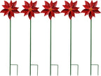 Metal Flower Wind Spinner Garden Lawn Stakes Yard Art, 27 Inch Poinsettia Windmill Iron Handicraft Lawn Decorations, 5 Pieces Christmas Star Stake Outside Garden Decorations for Metal Yard Art