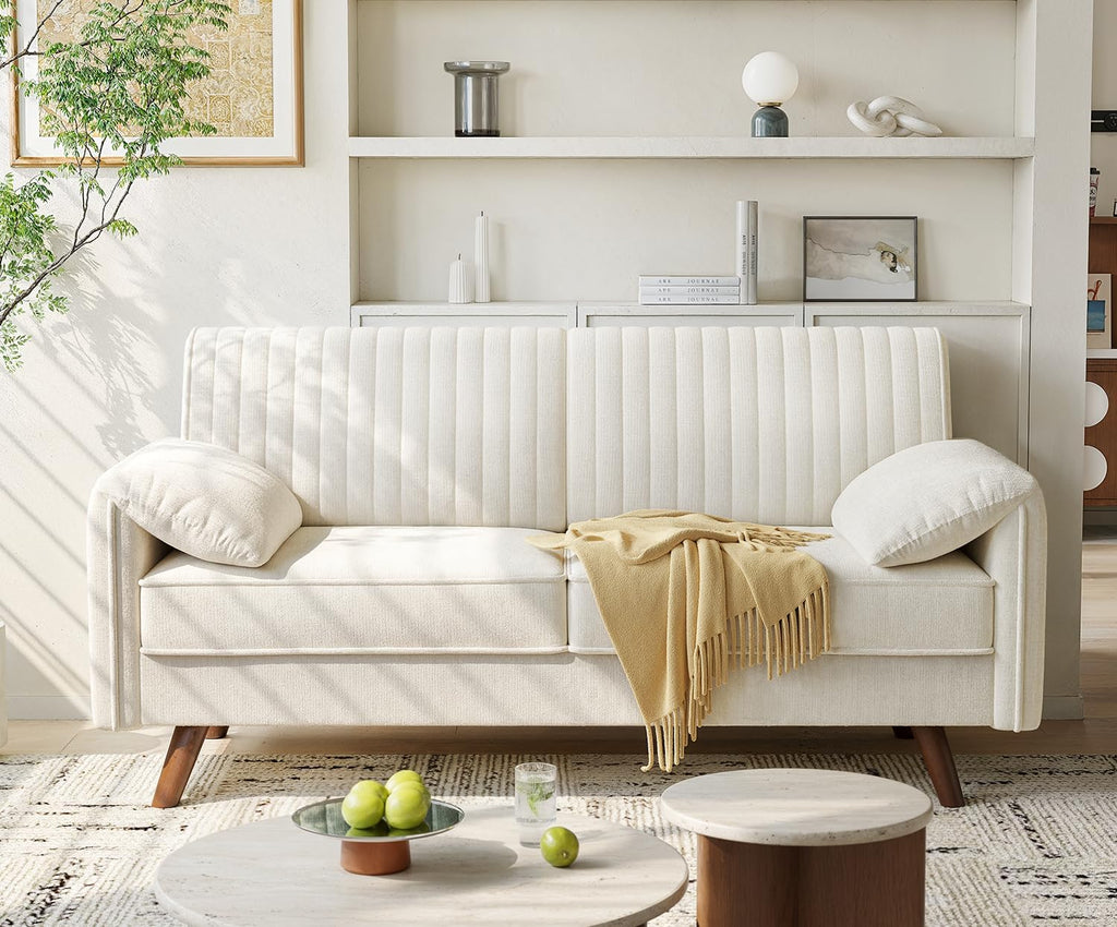 ONBRILL 64.5" Loveseat Sofa, Chenille Loveseat Couch for Living Room, Beige
