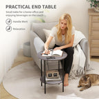 Side Table,Round End Table with 2 Storage Shelves| Compact Side Tables for Living Room, Couch, Office & Bedroom | Narrow Accent Table as Space-Saving Small Bedside Table 18x18x22in (Grey)
