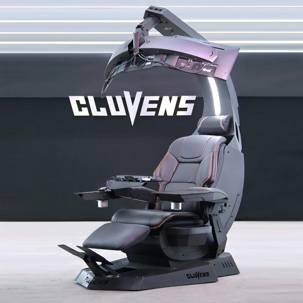 Imperatorworks CLUVENS Manticore Model Zero Gravity Gaming Chair Cockpit Gaming Workstation Executive seat (Black) Support 3 Monitors 1 * 49"/57" Monitor can Extend to 5 Monitors
