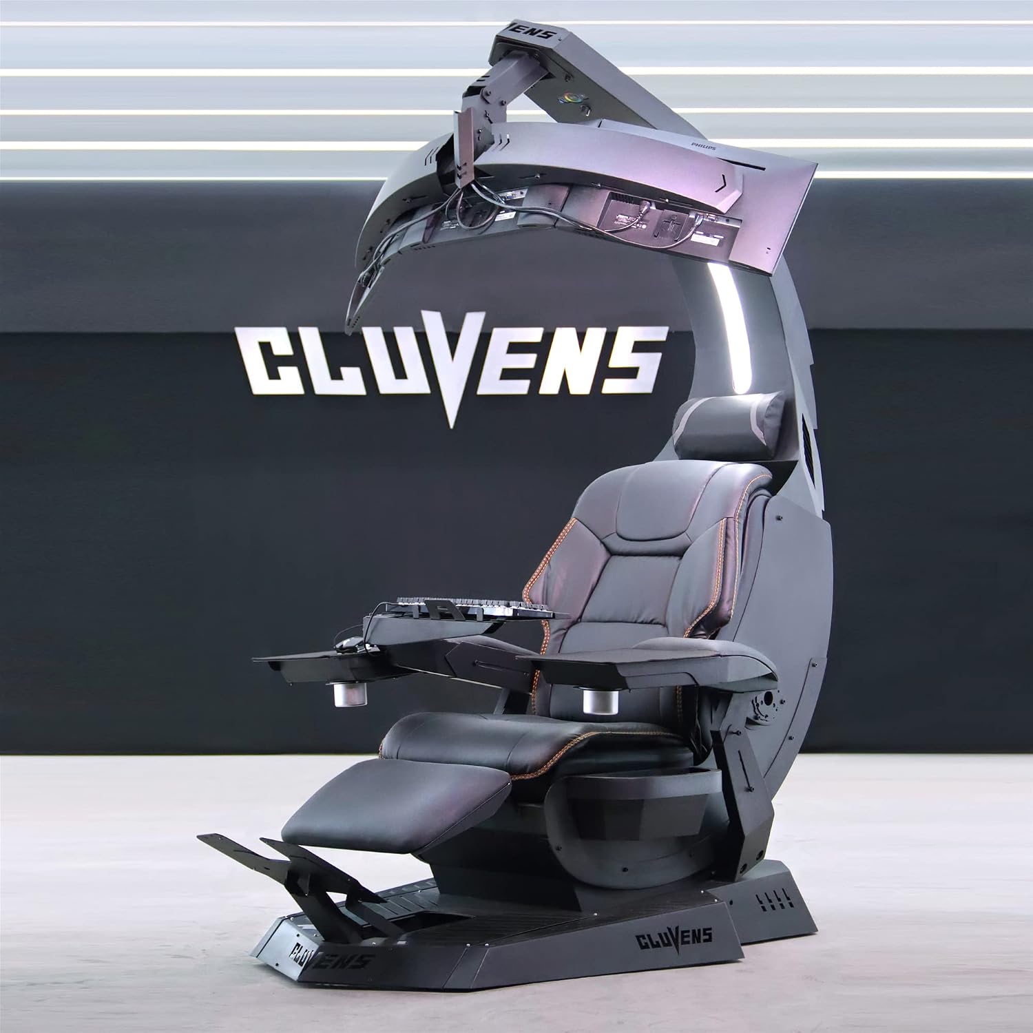 Imperatorworks CLUVENS Manticore Model Zero Gravity Gaming Chair Cockpit Gaming Workstation Executive seat (Black) Support 3 Monitors 1 * 49"/57" Monitor can Extend to 5 Monitors